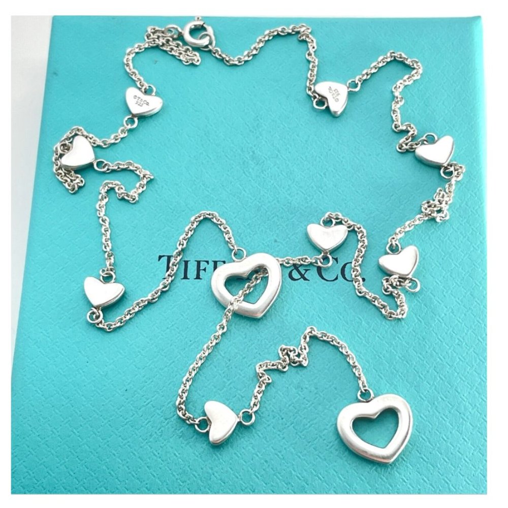 Tiffany & Co Sterling Silver Heart Link Lariat Necklace